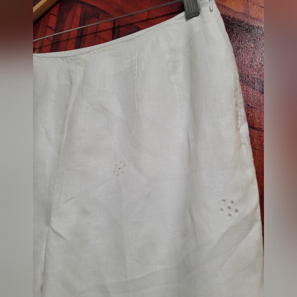 Charter Club White Linen Eyelet Lace Scalloped Hem Straight Leg Pants Size 8 - Picture 4 of 12